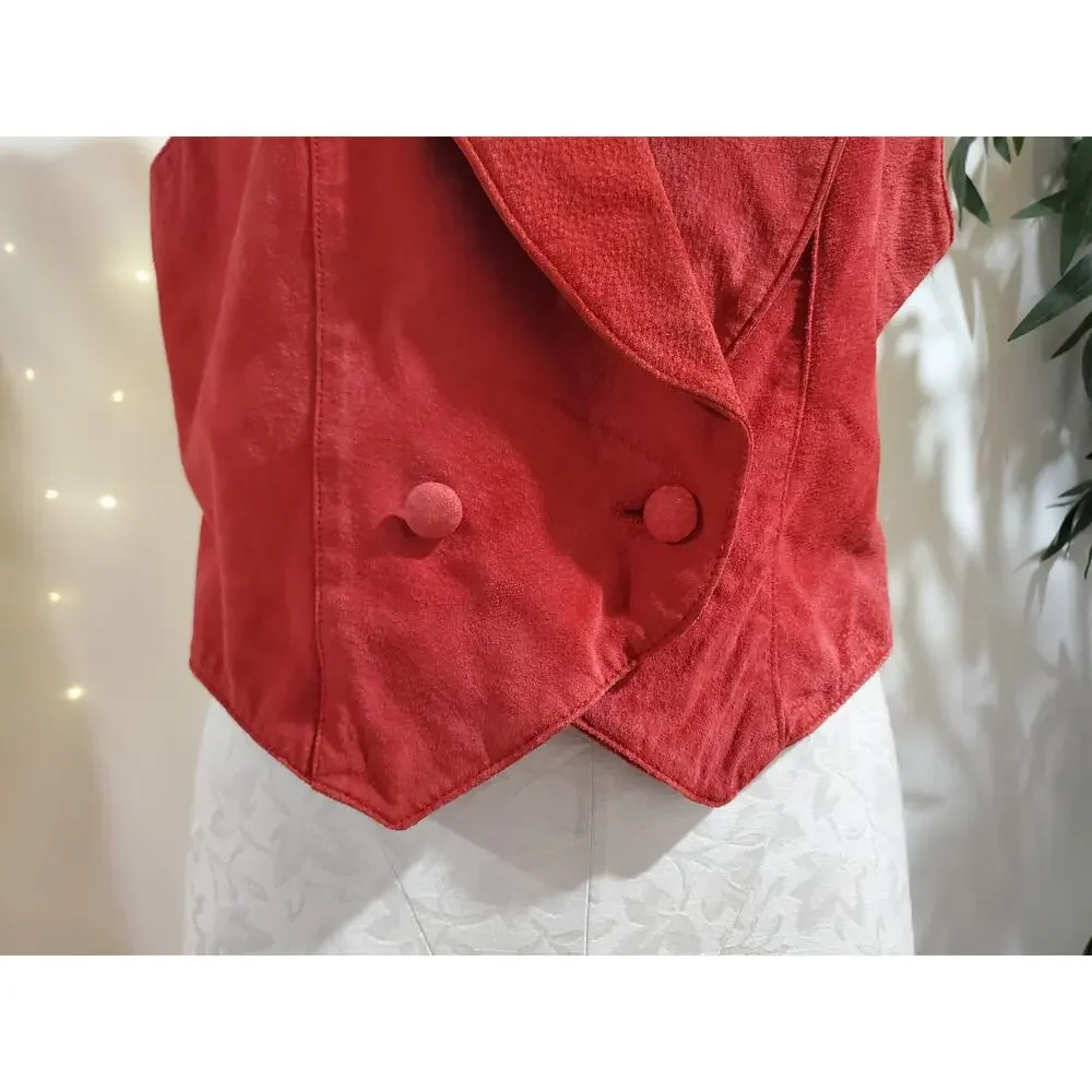 Vtg Lord & Taylor Silky Split Pig Leather Double Breasted Waistcoat Vest 10 Red